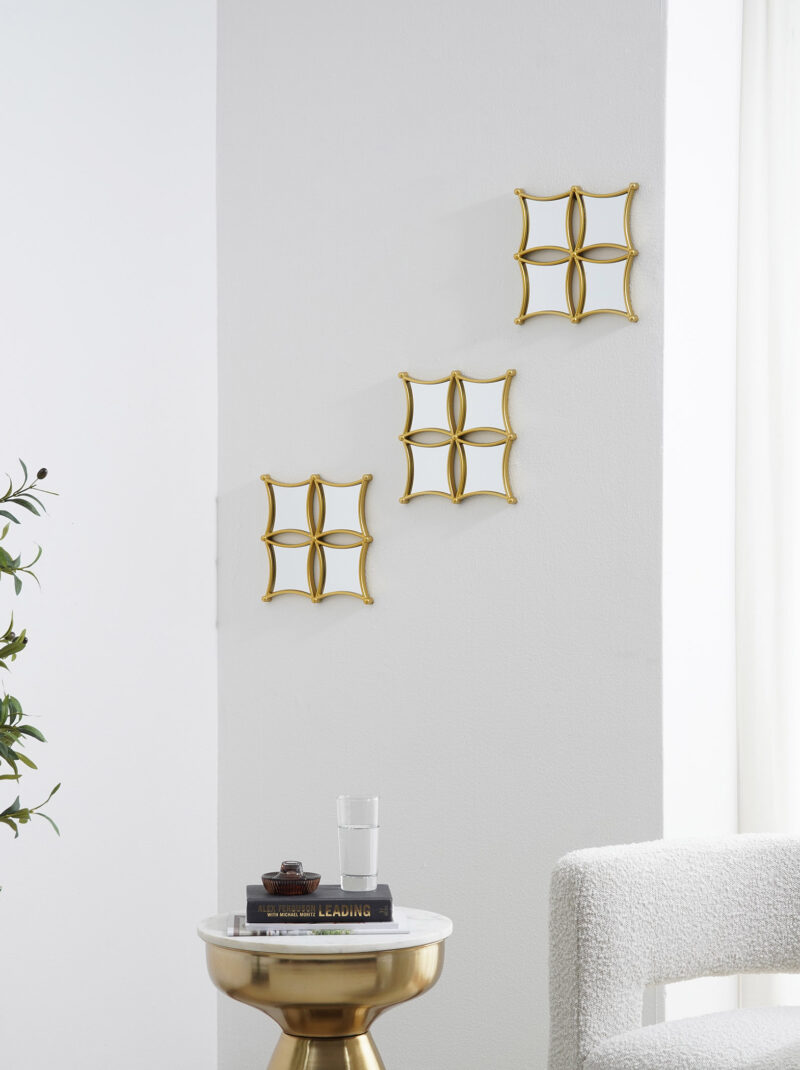 Faro Lot De 3 Miroirs Décoratifs Carrés En Plastique 25x2x25cm - Or